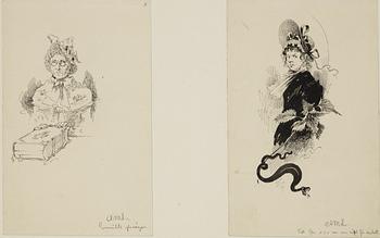 Carl Larsson, 6 drawings, signed C.L, Indian ink and hightening white mounted on cardboard.