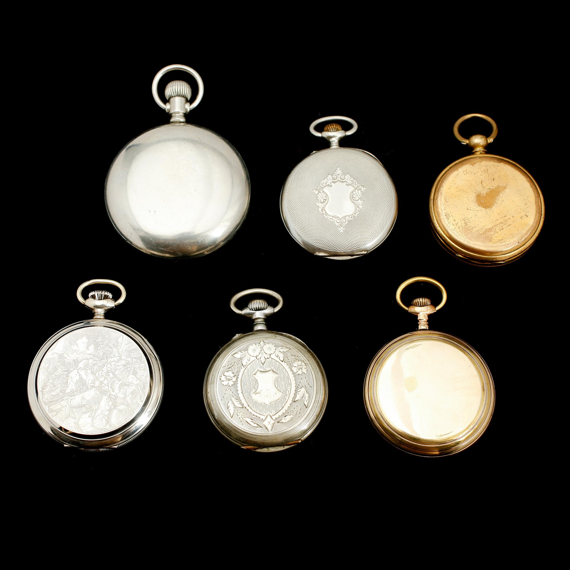 FICKUR, 6 st, nickel och mässing, 1900-talets första hälft.