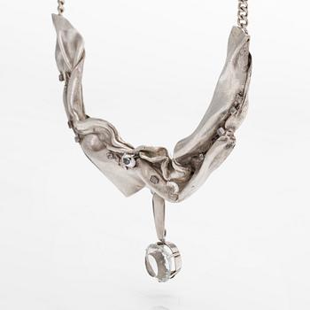 Eila Hiltunen, a unique necklace in sterling silver and rockcrystal, Raimo Nieminen 1996.