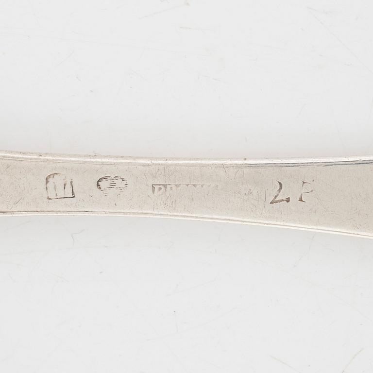 Six Swedish Silver Tablespoons, including with mark of Paul Romare, Helsingborg 1797.