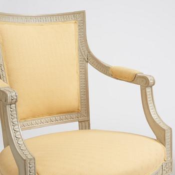 A matched pair of Gustavian armchairs, one signed by Johan Lindgren Stockholm.