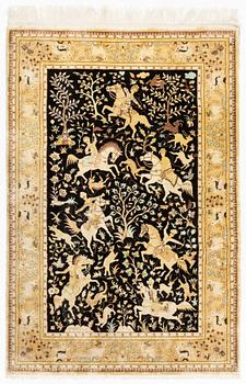 Rug, silk, oriental, approx. 125 x 184 cm.