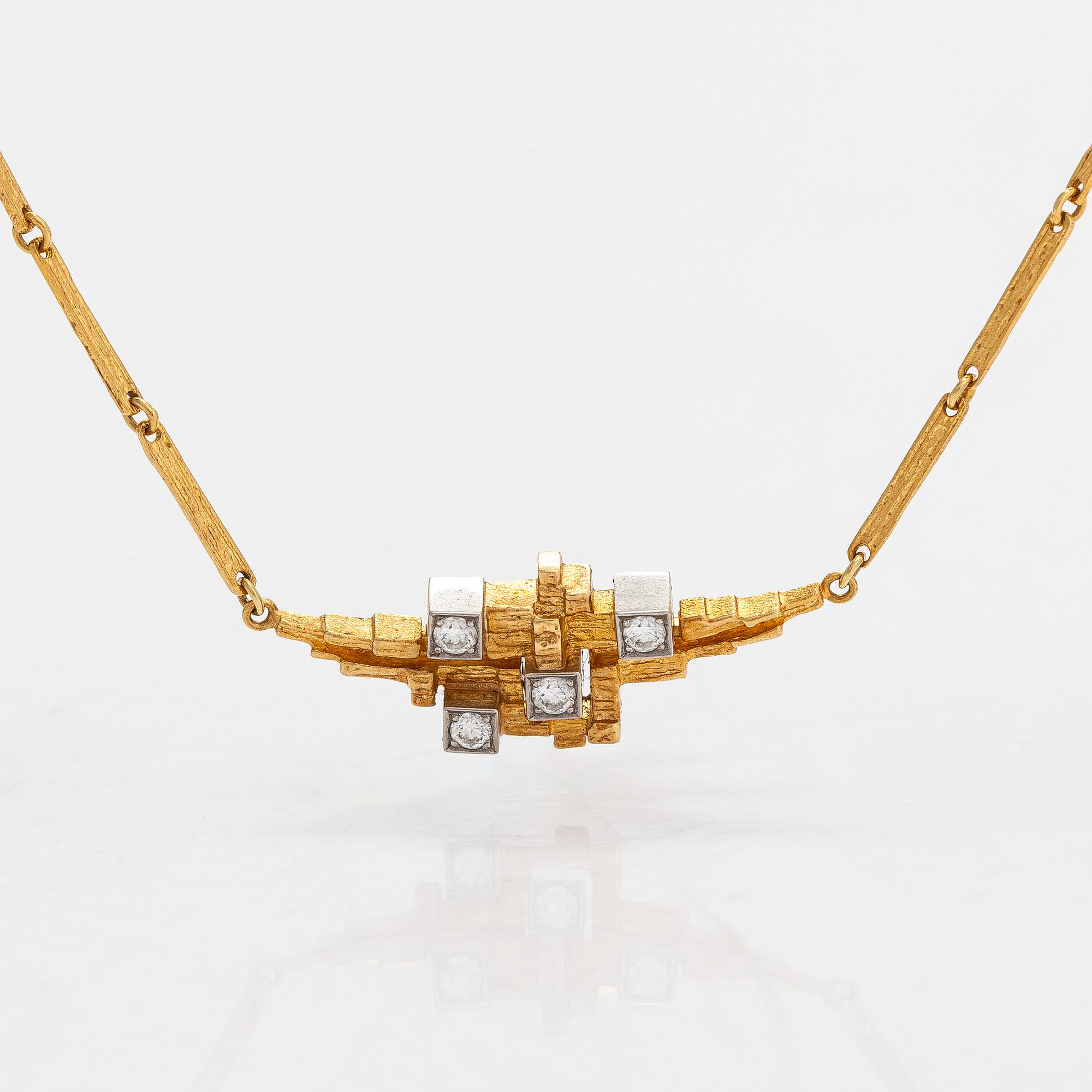 Björn Weckström, kaulakoru "Huippuvuoret", 18K kultaa, briljanttihiottuja timantteja n. 0.25 ct yht. Lapponia 1983.