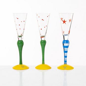 Anne Nilsson, snapsglas, 10 st, "Clown", Orrefors.