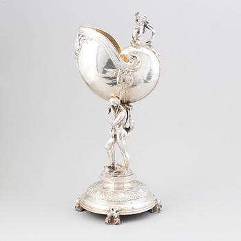 A Swedish parcel-gilt silver Nautilus cup, mark of CG Hallberg, Stockholm 1900.