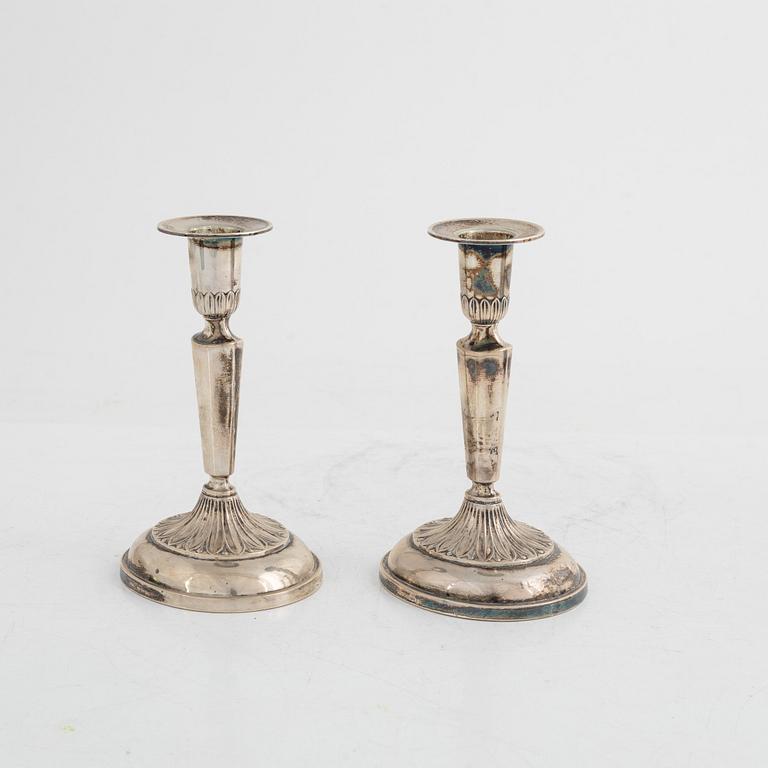 Candlesticks, 2+2 pcs, silver and silver plated, one pair from Gothenburg 1955.