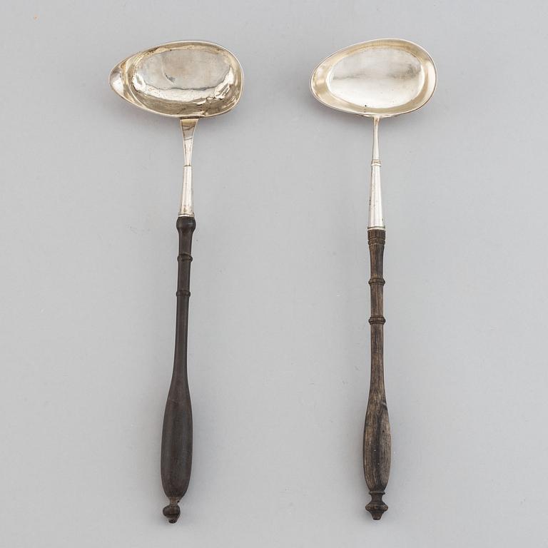 Two swedish silver soup ladles, including Nils Tornberg, Linköping 1801.