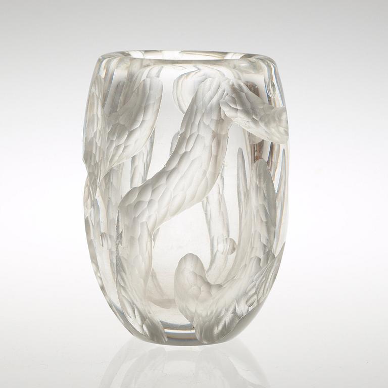 A Sven Erik Skawonius cut and blasted glass vase, Kosta, Sweden, 1940's.