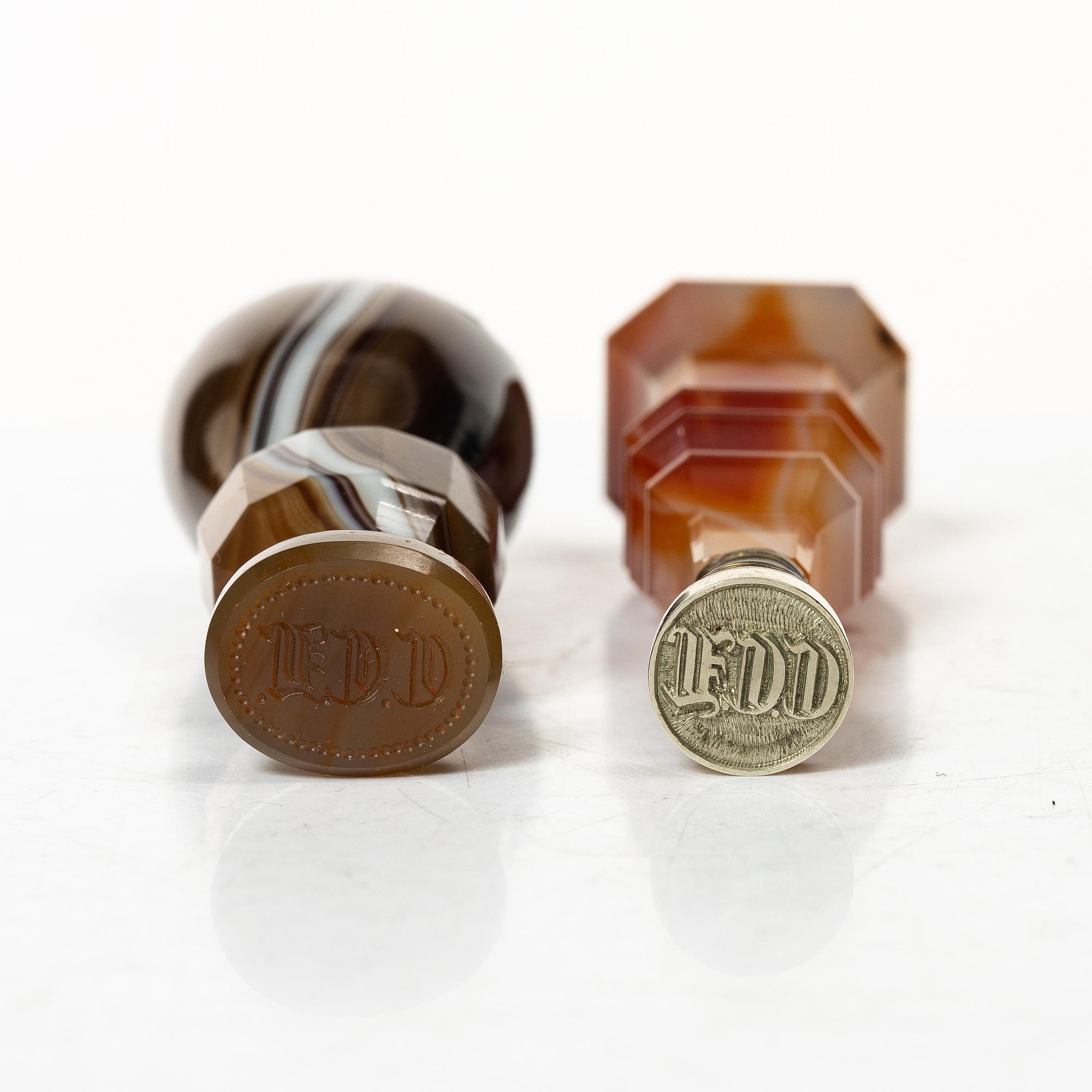 Two agate seals, Sweden, late 19th century.