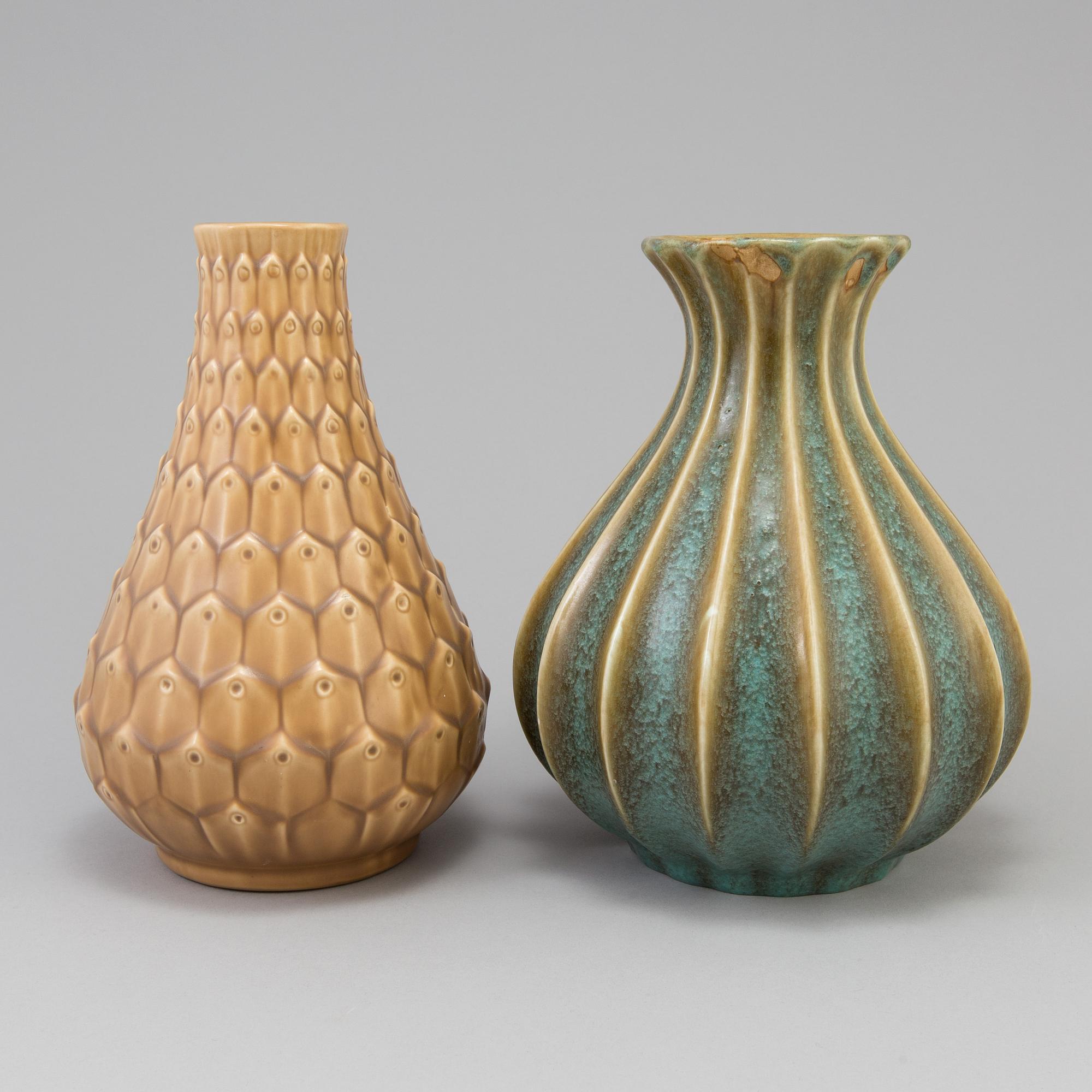 EWALD DAHLSKOG, two fayance vases by Bo Fajans in the 1930's.