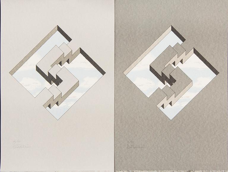 Oscar Reutersvärd, four color lithographs, signed 48/120, 31/120, EA and HC.