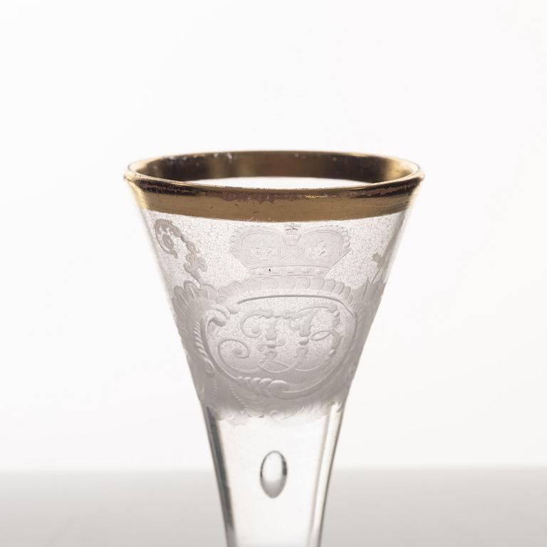 A presumably German engraved and gilt rococo glass, mid 18th century.