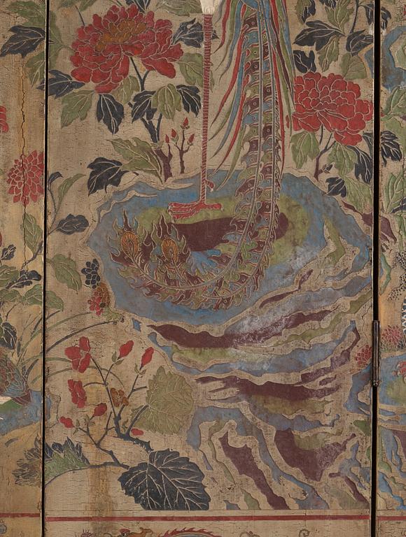 A four panel lacquer screen, Qing dynasty.