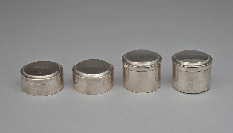 DOSOR, 4 st, silver, bla Johannes Lagerdahl, Eksjö (1797-1804), 1700/1800-tal. Vikt ca 288 g.