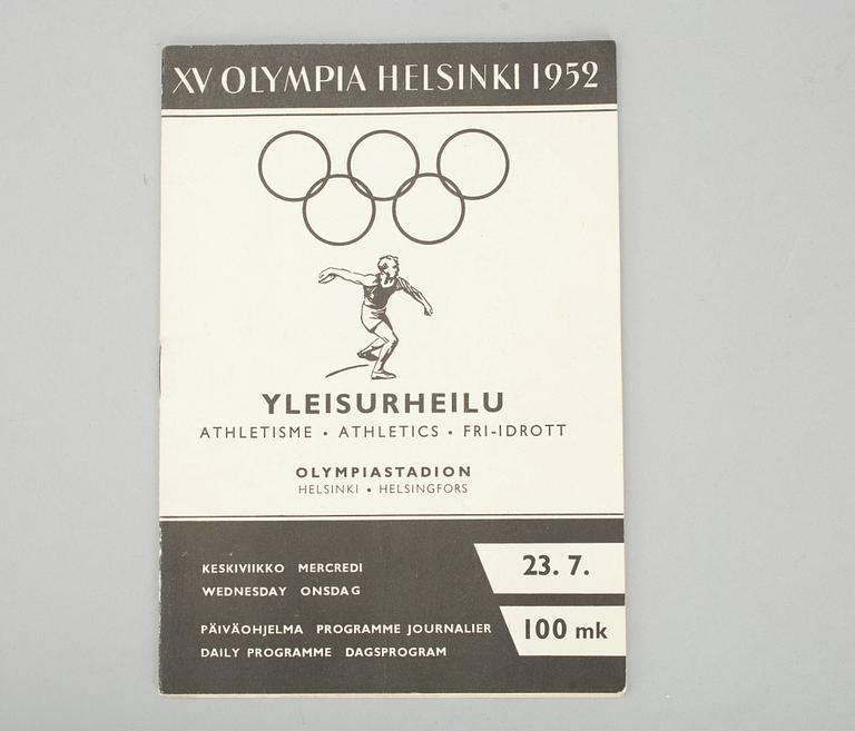 OLYMPISK MEMORABILIA, 5 delar, Helsingfors 1952.