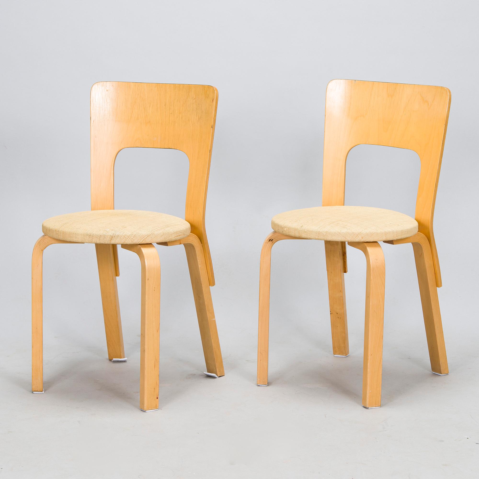 Alvar Aalto, stolar, 4 st, modell 66, Artek 1980-tal.