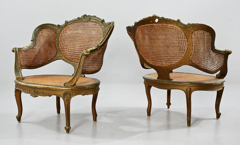 BERGÈRER, ett par, Louis XVI-stil, 1900-tal.