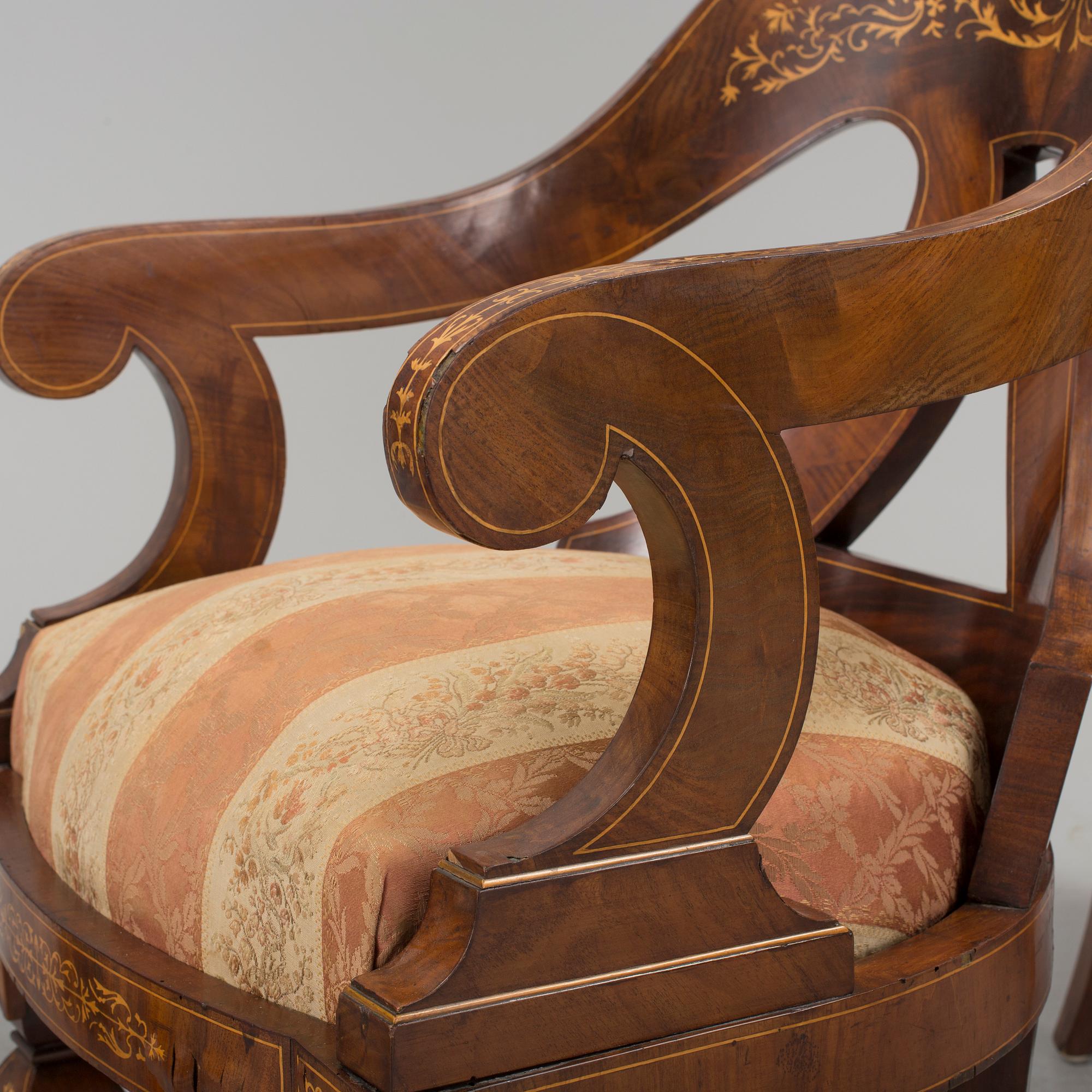 A set of four Empire armchairs "chaise gondole", Austria-Hungary first half 1800's.