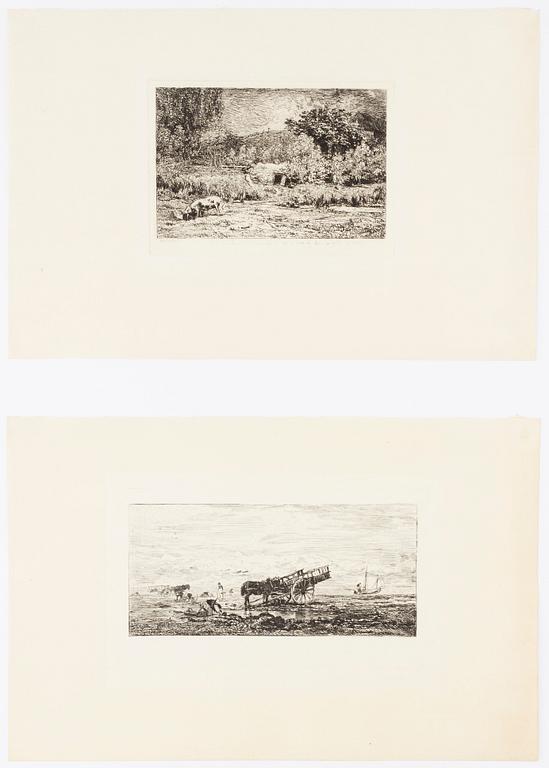 CHARLES FRANCOIS DAUBIGNY, etsningar, 2 st, en signerad i plåten.