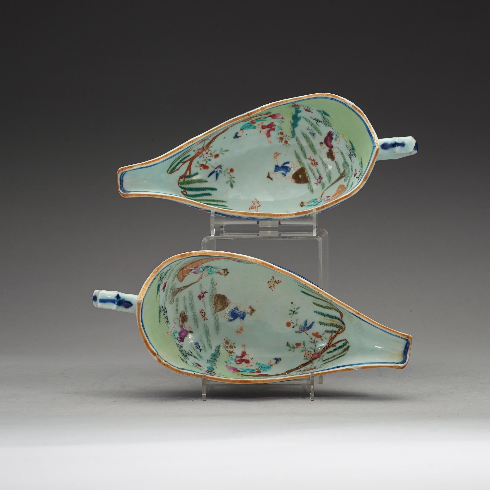 A pair of famille rose sauce boats, Qing dynasty, Qianlong (1736-95).