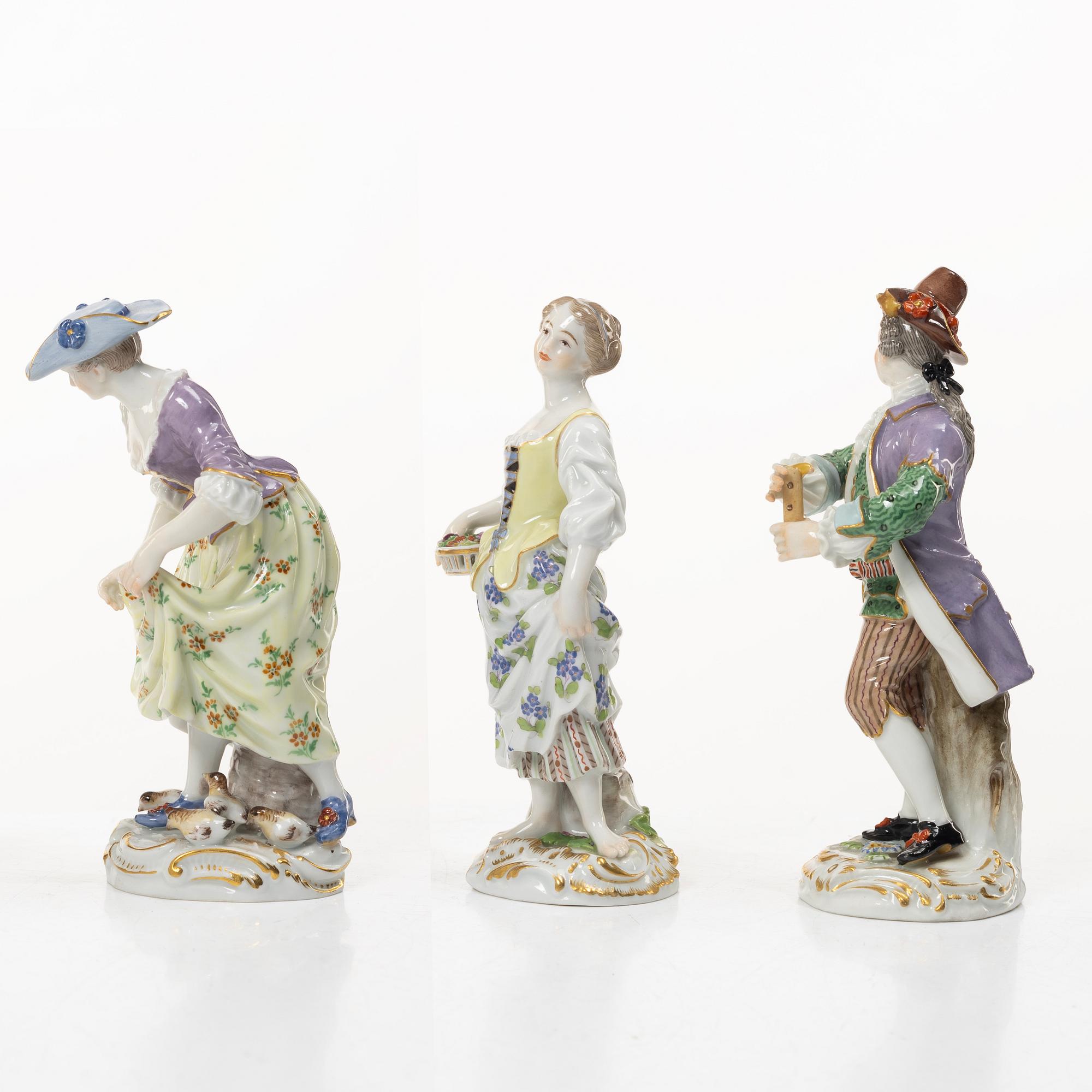 Meissen, Figuriner, tre stycken, porslin, omkring 1900.