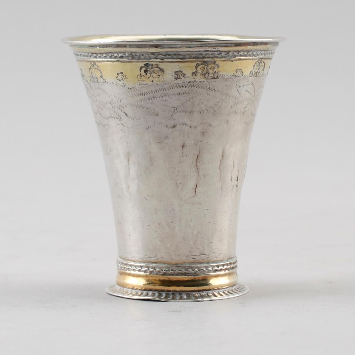 BÄGARE, silver, Nils Orstedt, Norrköping 1772. Vikt ca 27 g.
