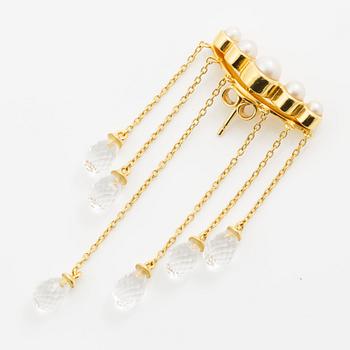 Maria Nilsdotter, a single earring, "rain earring" and a pair, silver with pearls and quartz.