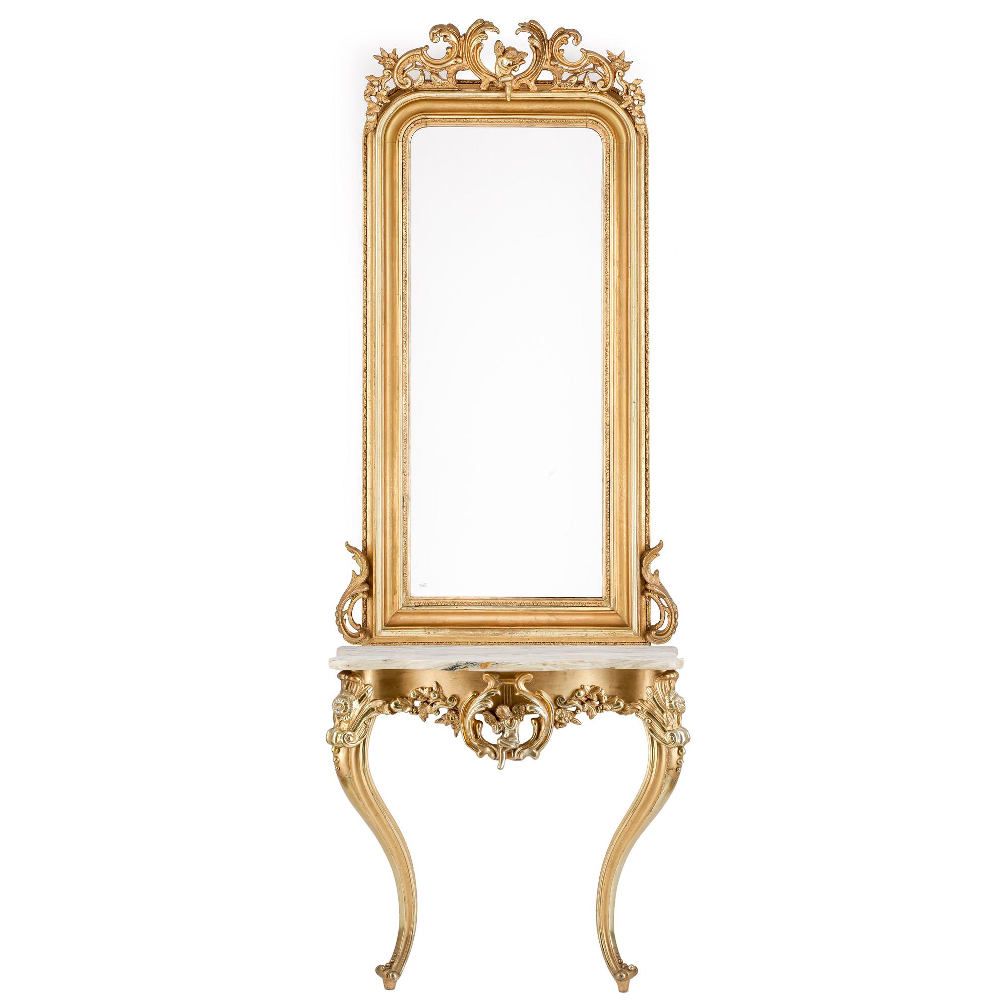 SPEGEL med KONSOLBORD, nyrokoko, sent 1800-tal.