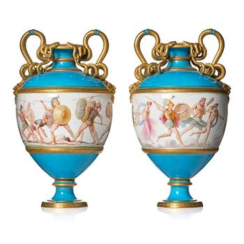 456. A pair of Minton gilt bronze vases, England, 1860s, probably designed by Alfred Stevens.