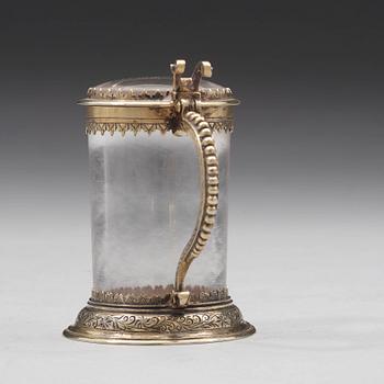 A German 17th century silver-gilt and rock-crystal miniature tankard, unmarked.