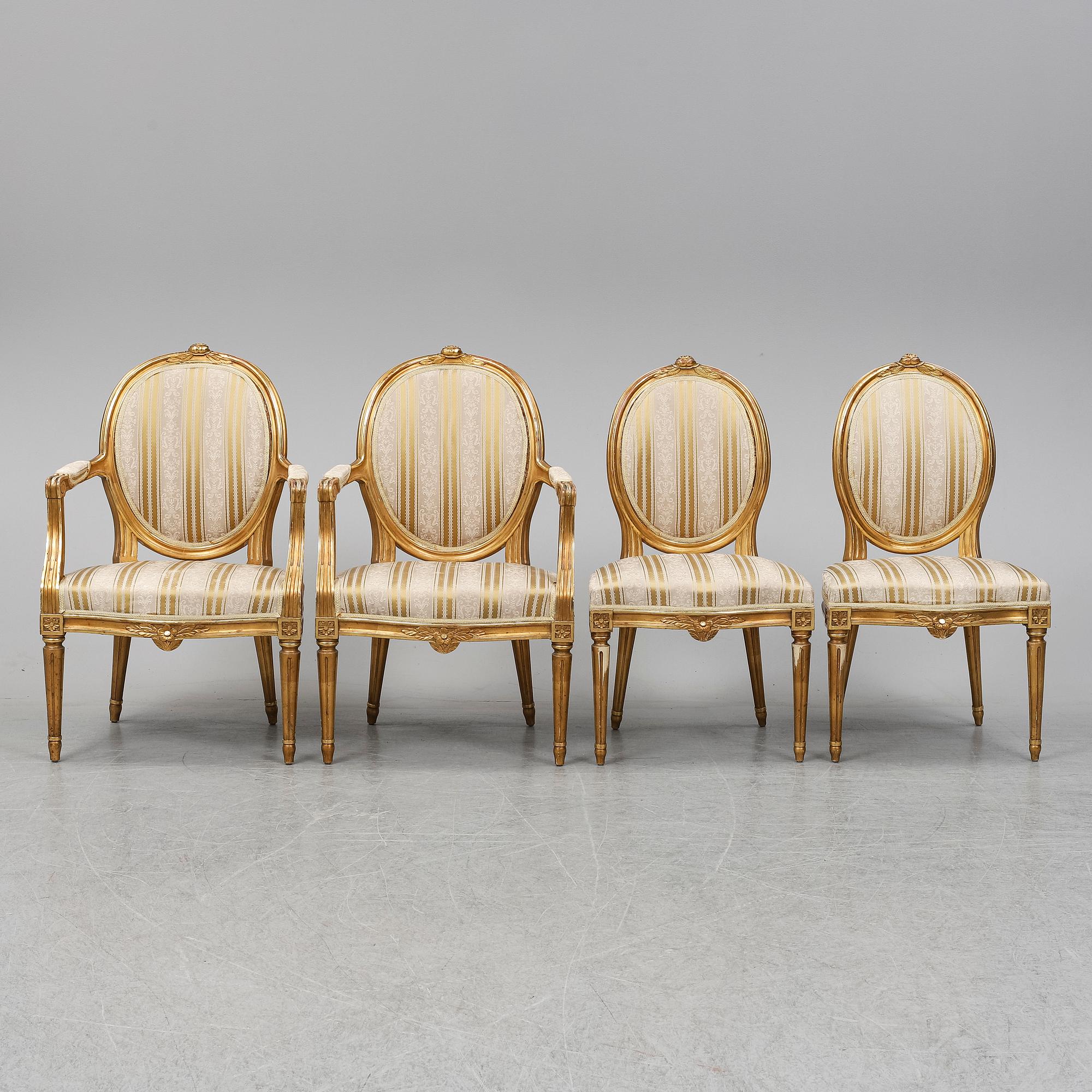 STOLAR samt KARMSTOLAR, 2+2 st, gustaviansk stil, 1900-talets första hälft.