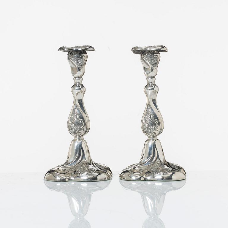 A pair of Norwegian silver candlesticks, mark of Thorvald Marthinsen, Tonsberg, circa mid-20th century.