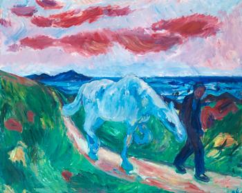 133. Nils Nilsson, Farmer leads a horse.