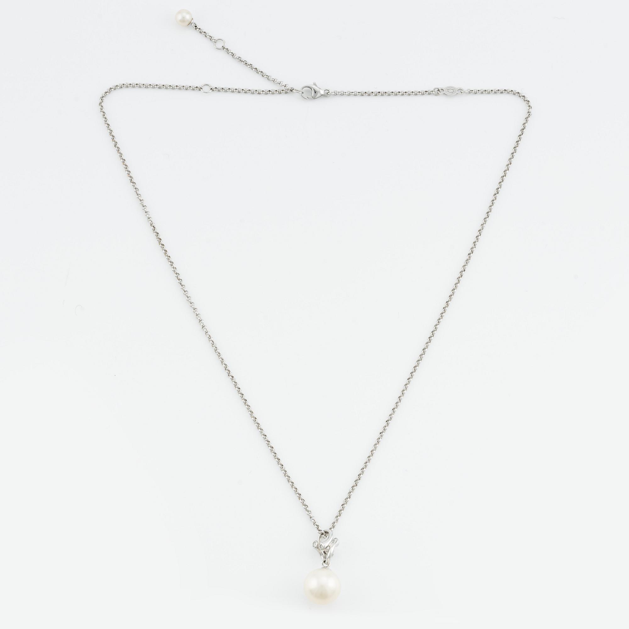 Georg Jensen, collier, 18K vitguld med pärlor och små briljantslipade diamanter.