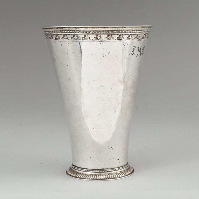 A Swedish 18th century parcel-gilt silver beaker, mark of Petter Lund, Stockholm 1723.