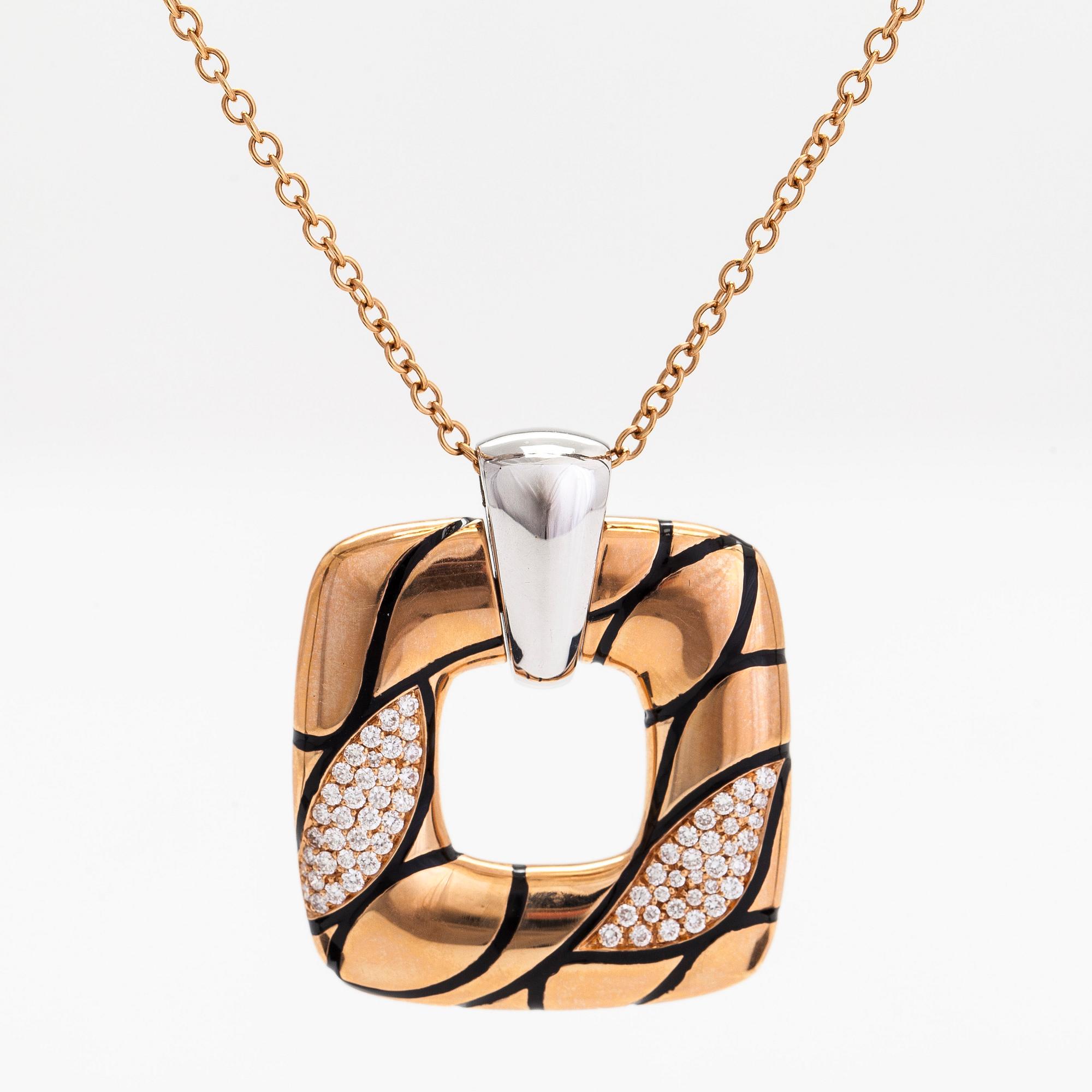 Halsband/hänge, 18K roséguld/vitguld, diamanter totalt ca 0.62 ct. Italien.