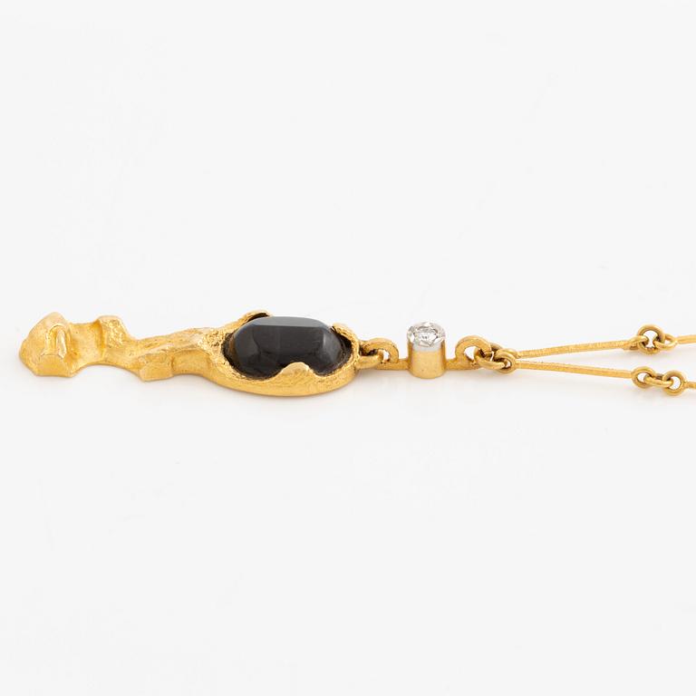 Björn Weckström, necklace "Hindam", 18K gold with spectrolite and octagon-cut diamond. Lapponia 1978.