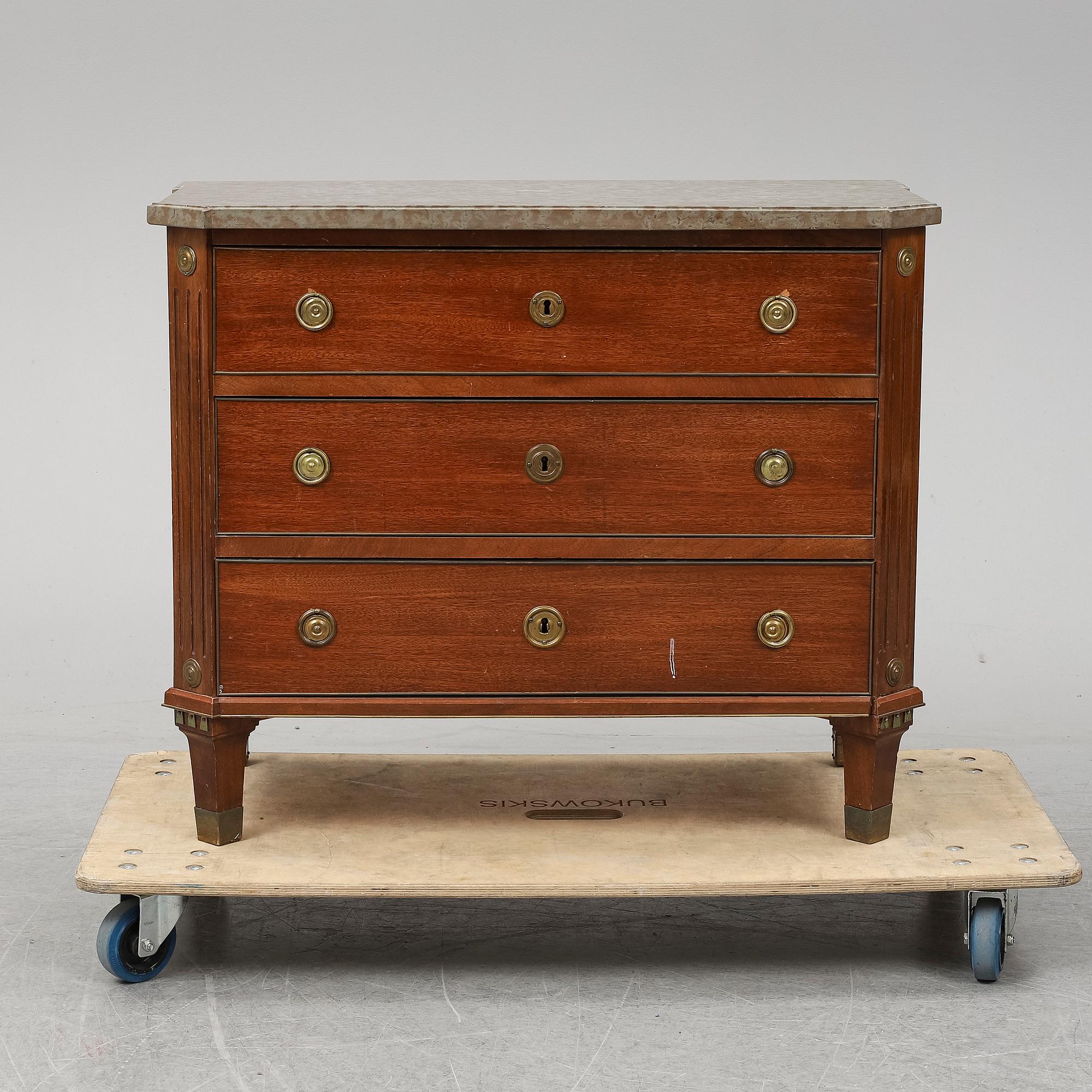 A late 19th Century Gustavian style mahogany chest of drawers.