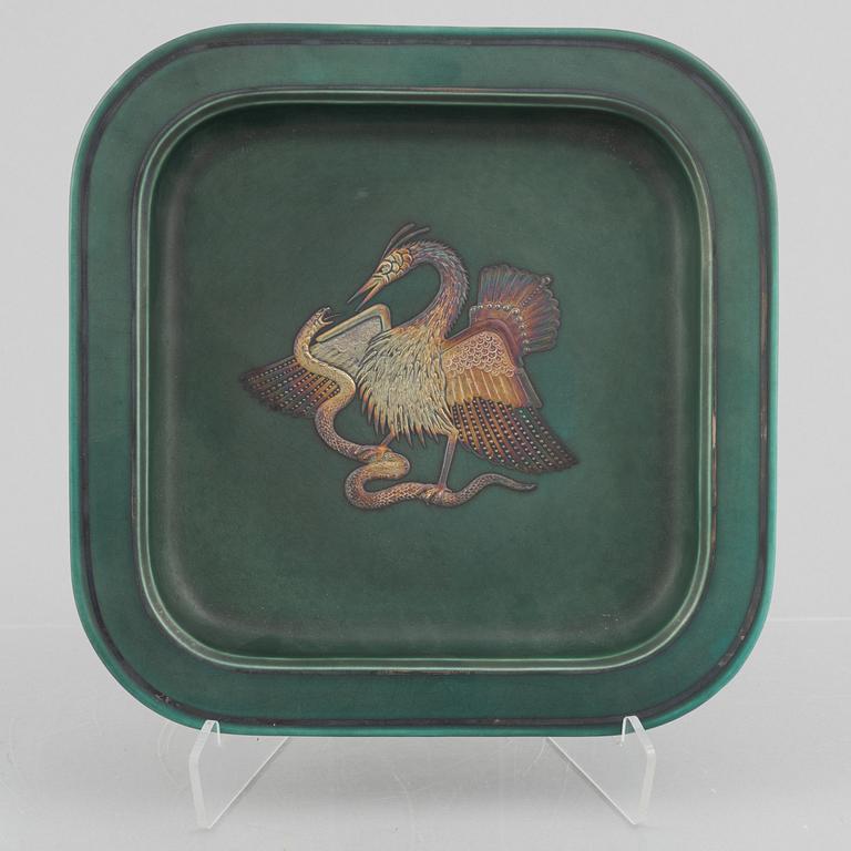 Wilhelm Kåge, stoneware dish, 'Argenta', Gustavsberg.