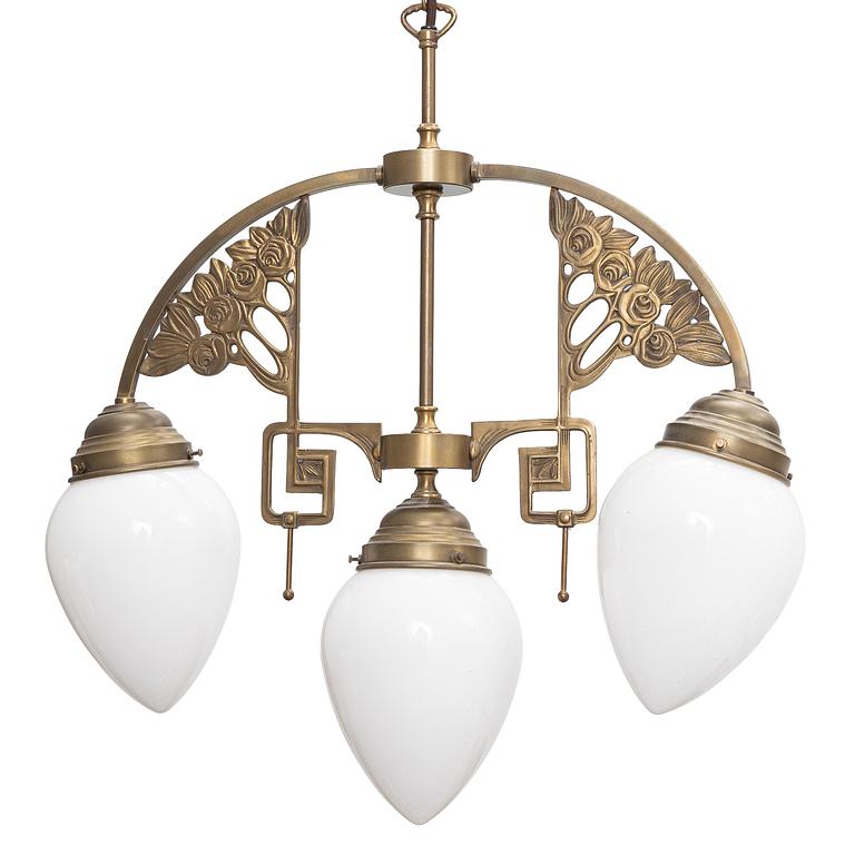 Ceiling lamp, Art Nouveau style, circa 2000, Berliner Messinglampen, Germany.