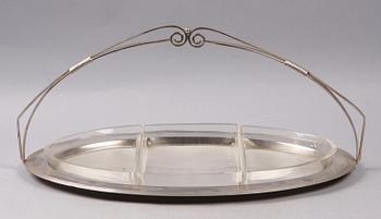 UPPLÄGGNINGSFAT, glas och nysilver, WMF, 1900-tal.