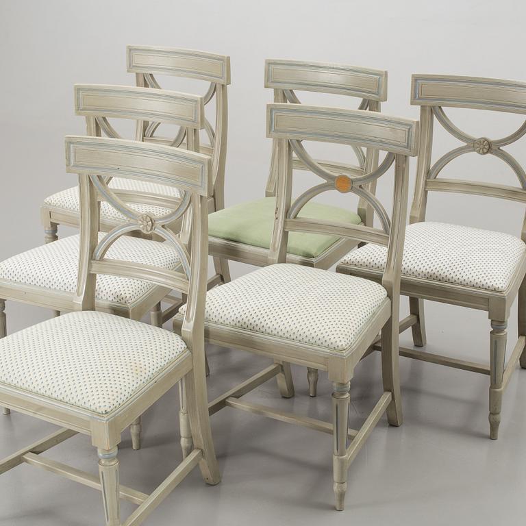 A set of table and 6 pcs of chairs, late 20th century,