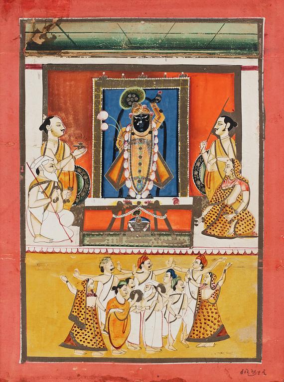 MÅLNING, guache med guld och silver på kartong. Indien, Rajashan, Nathdwara, omkring 1850.