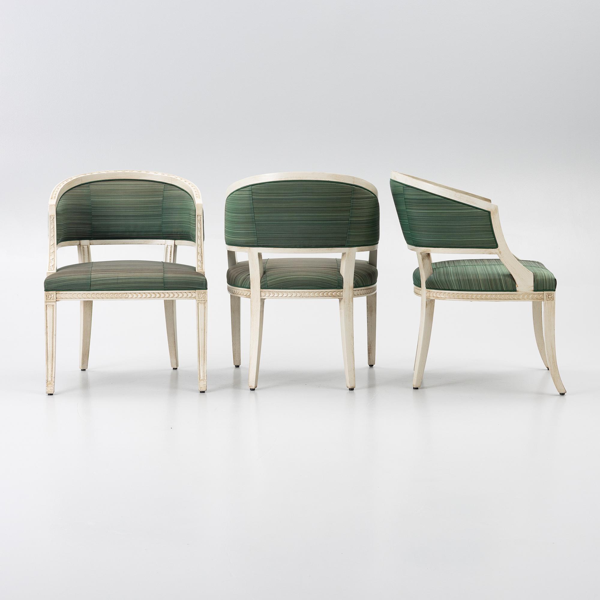 Three late-Gustavian style armchairs, late 20th Century.