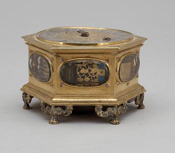 A Baroque 17th Century table clock by Wolffgand Günter, Gedau.