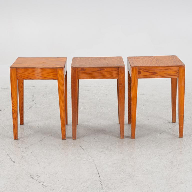 Stools, pine, mid-20th century.