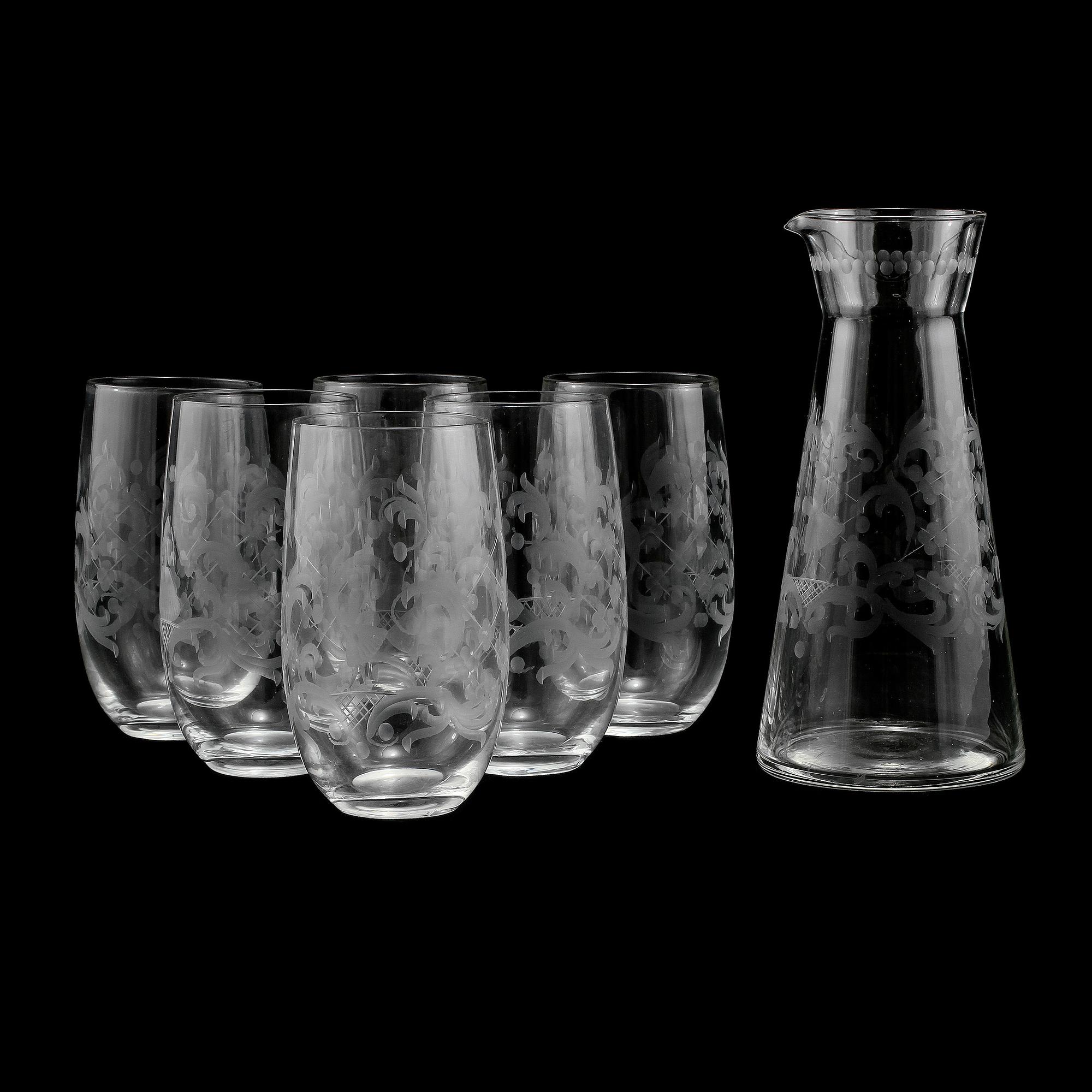 KARAFF samt GLAS, 6 st, 1900-talets andra hälft.
