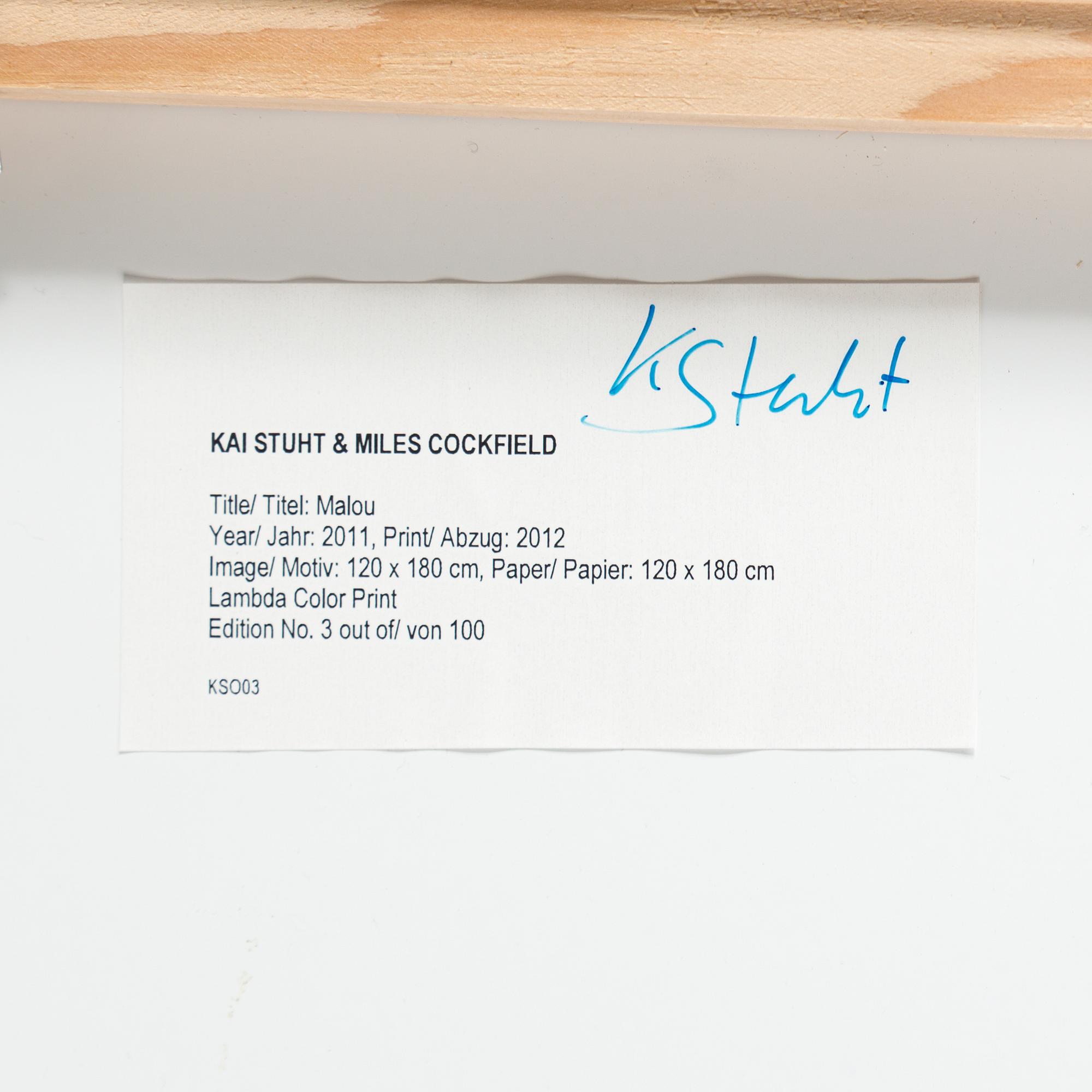 KAI STUHT & MILES COCKFIELD, foto, signerat och numrerat 3/100, daterat 2012.