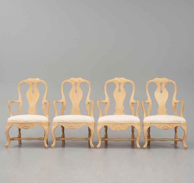 A set of four (3+1) Swedish Rococo armchairs.