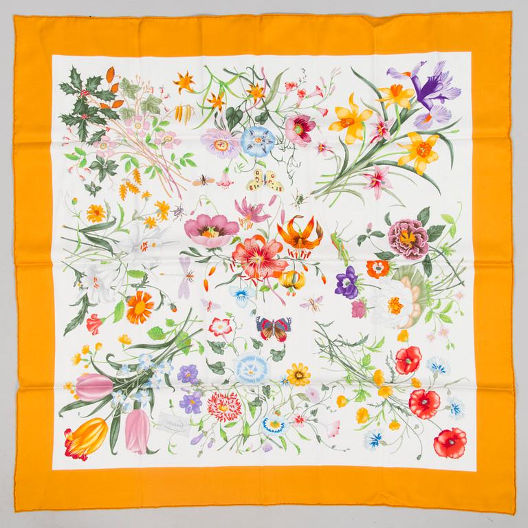 GUCCI Silk Scarf with Costume jewelry Earrings.